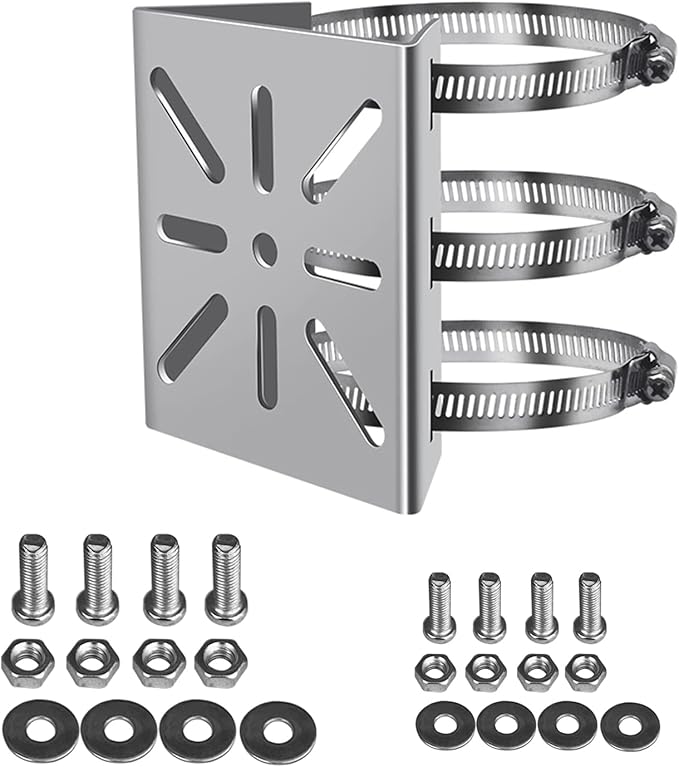 WiTi Universal Vertical Pole Mount for Security Camera, Stainless Steel Mounting Corner Bracket with 3 Loop Pipe Clamps, Suitable for CCTV Cameras LED Wall/Stage Lights, Solar Panels (small size)