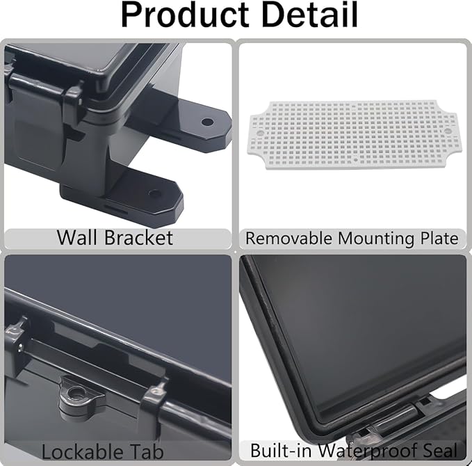 Junction Box, Hinged Black Cover IP67 Waterproof ABS Project Box with Mounting Plate Electrical Box Enclosure with Wall Bracket 7.9 x 3.9 x 2.8inch(200x100x70mm)