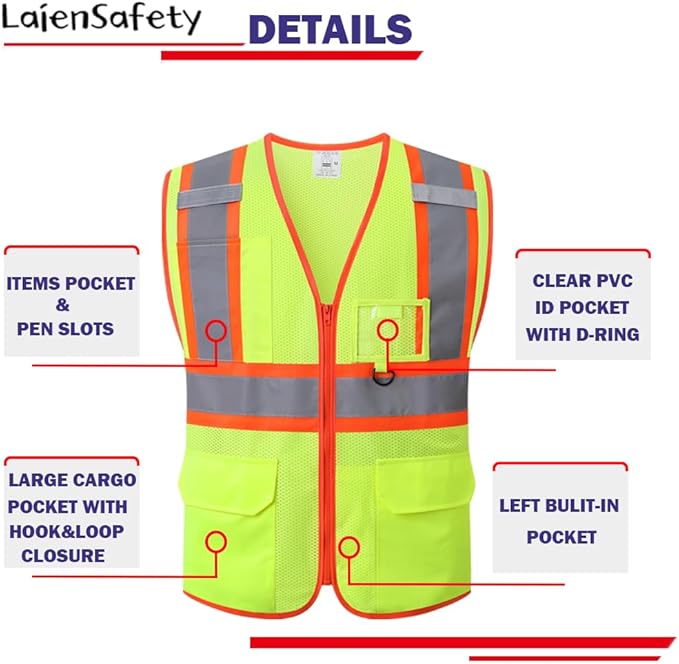 Reflective Safety Vest for Men Women with Multiple Pockets Class 2 High Visibility Mesh Vest Hi Vis Construction Work Vest,Meets ANSI/ISEA Standards(EK1-178-Yellow-M)