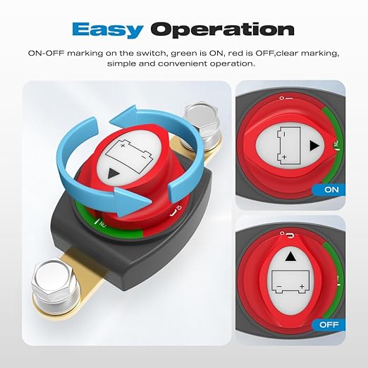 Battery Disconnect Switch, Malictele On/Off Side Post Battery Switch 275A 12-48V Power Cut Master Disconnect Isolator for Car Vehicle RV and Boat