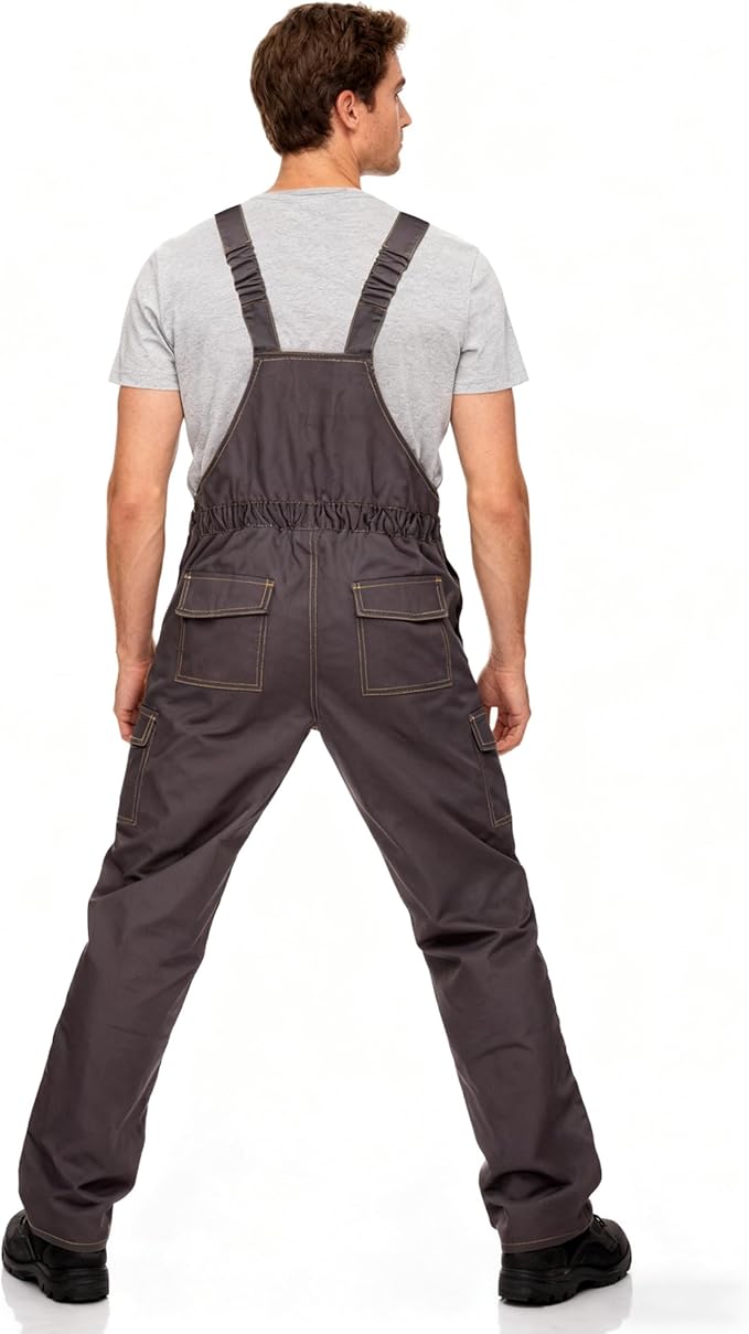 Men's Bib Overalls Sturdy Canvas Work Overalls with Knee Pad Pockets