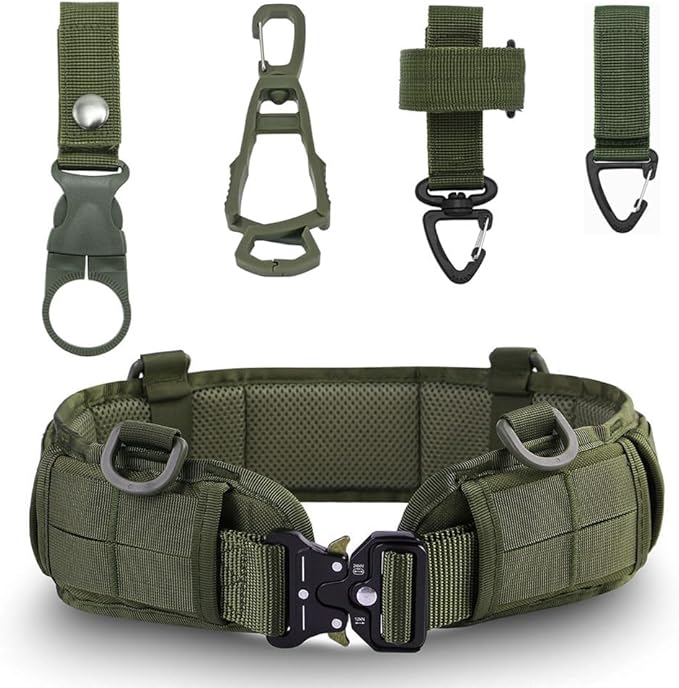 5 in 1 Utility Metal Buckle 1.5 Inch Nylon Tactical Belt with Rigger's Heavy Duty Belt Pad & 3 MOLLE Straps