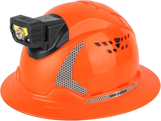 GREEN DEVIL Matrix Full Brim Hard Hat with Headlight Vented Construction Safety Helmet OSHA Approved Cascos De Construccion Work Hardhat for Men&Women