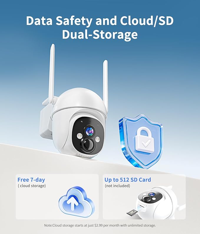 2K Solar Security Cameras Wireless Outdoor, 360° View Outdoor Camera for Home Security with Color Night Vision, Battery Powered, AI PIR Detection, Spotlight Siren Alarm, Only 2.4Ghz WiFi