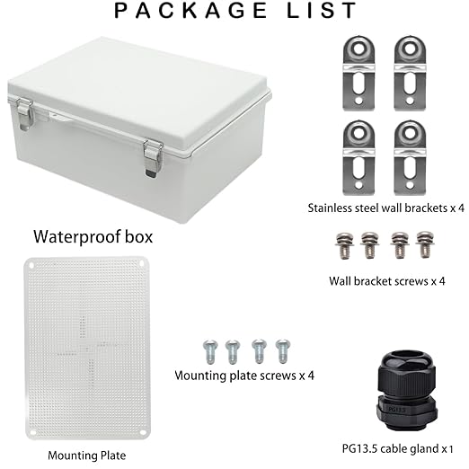 Waterproof Electrical Box, IP67 Junction Box Stainless Steel Latch Hinged Grey Cover Project Enclosure with Wall Bracket 14.6" x 10.6" x 5.9"