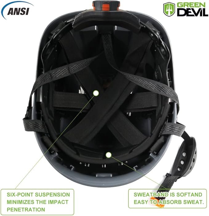 GREEN DEVIL Safety Helmet Hard Hat with Visor Chinstrap Adjustable Lightweight Vented ABS Work Helmet for Men and Women 6-Point Suspension ANSI Z89.1 Approved Ideal for Industrial & Construction