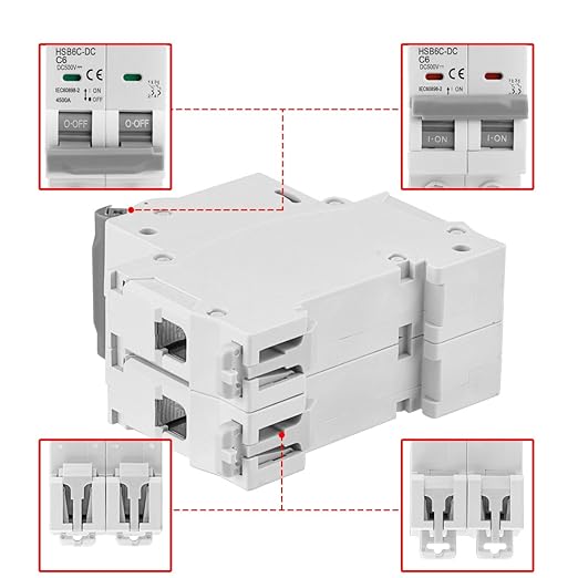 Heschen 2PCS DC Miniature Circuit Breaker, HSB6C-DC, 2 Poles, DC500V 6A, Photovoltaic Circuit Breaker, for Solar PV System Solar Panels Grid System, 35mm DIN Rail Mounting (6A)