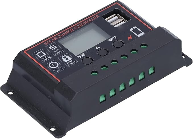Walfront Smart Controller 3A USB Solar Battery Panel Charging Device Solar Battery Regulator with LCD Display 12V/24V(30A), Solar Controller