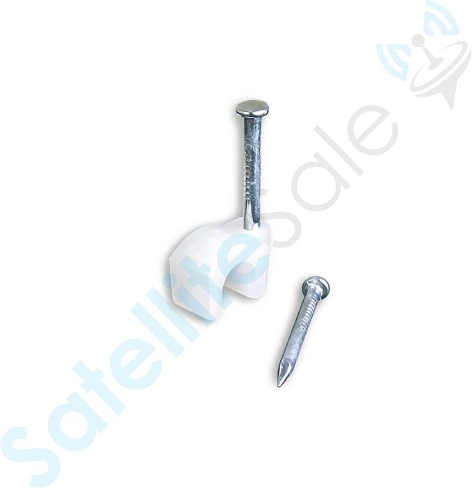 SatelliteSale Single Nail White Round Clips for Ethernet Coaxial Telephone Cable TV Wire Cable Management 100 Pcs