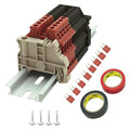UL Red/Grey 10 Gang DIN Rail Terminal Blocks, with (8) 2P Jumpers,Dinkle DK4N 6-20 AWG, 60 Amp, 600 Volt