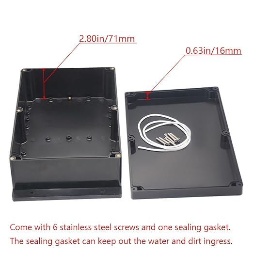 Junction Box IP65 Waterproof ABS Plastic Electrical Project Case Power Junction Boxes, Project Box with Fixed Ear Black 10.35x7.17x3.74 inch (263 x 182 x95 mm)