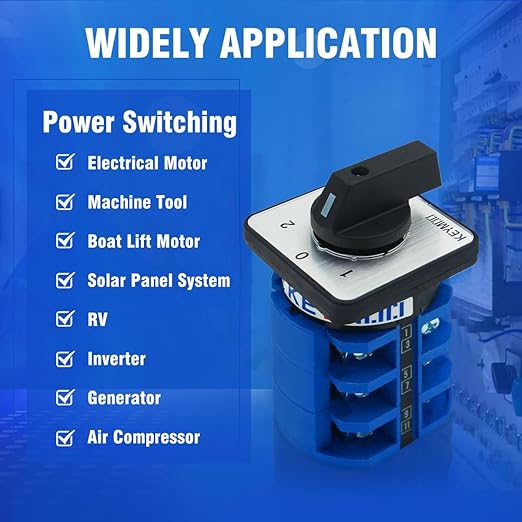 63A Rotary Change-Over Switch with Copper Cable Connector, 660V 3 Position 3 Phase 12 Terminals, Universal Selector Switch with AWG 12-6 Wire Open Lugs, Cam Switch 63/D303.3