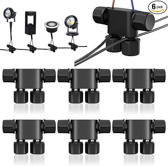 NETEHA 6 Pack Low Voltage Wire Connectors, 12-20 Gauge Landscape Light Cable Connector for Landscape Lighting, Garden Pathway Lights, Outdoor LED Lights