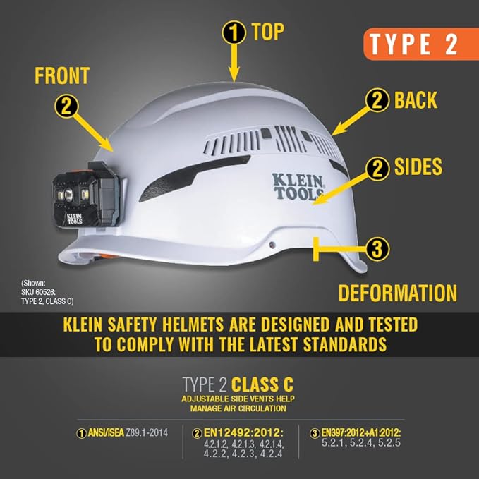 Klein Tools Safety Helmet, Type-2 Safety Helmet, Vented, Class C