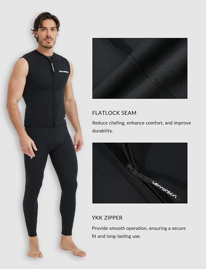Lemorecn Mens Wetsuit Top Premium Neoprene 3mm Zipper Wetsuit Vest
