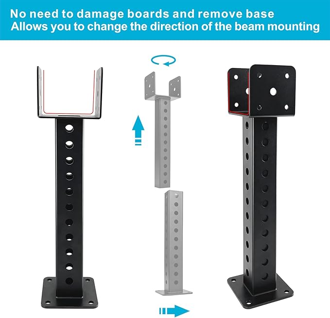 2PCS Roof Riser Brackets, Adjustable Pergola Roof Riser Beam Brackets Roof Mount Pergola Support Bracket for 3-1/2" Wood Post, Saddle Black