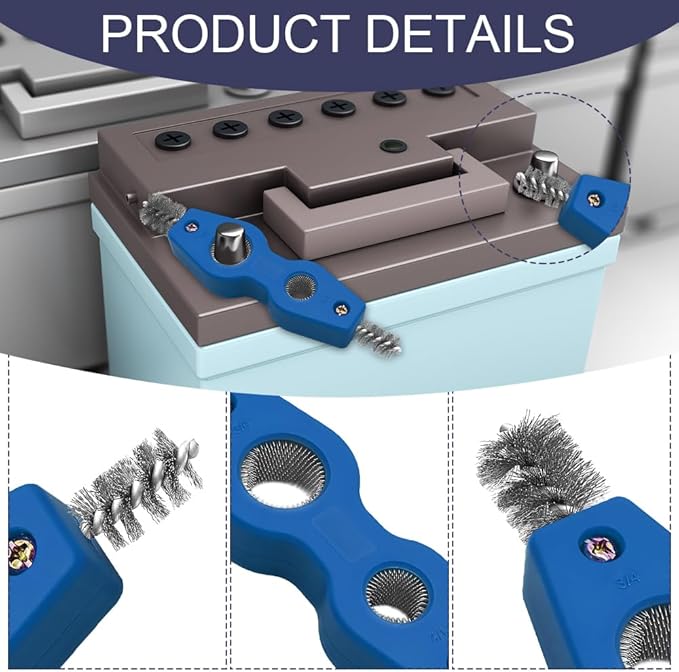 Car Battery Terminal Cleaning Brush, 4 in 1 Auto Battery Terminal Cleaning Tools, Copper Pipes Cleaner Brush Tool, Universal Battery Terminals Machine Parts Cleaning Tool (Blue, 1PCS)