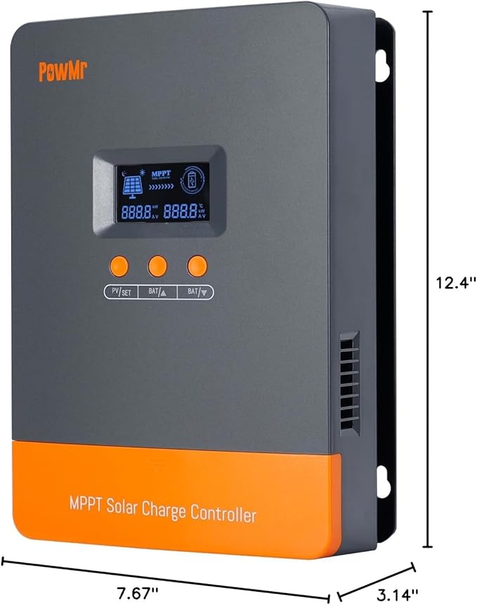PowMr 100A MPPT Solar Controller, 12V/24V/36V/48V Auto, MPPT Charge Controller 100 Amp w/ LCD Display, Up to 12(Max) Solar Regulator Connections in Parallel, Work with Lead-Acid and Lithium Batteries