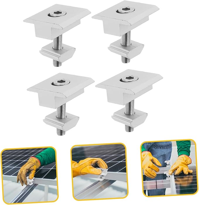 4pcs Solar Panel Mounting Hardware Aluminum Alloy Mid Clamps Solar Panel Bracket Mounting Clips for Flat Roof