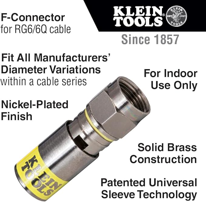 Klein Tools 80151 Coax Cable Compression Crimper and Stripper Set with 10-Pack of RG6/6Q F-Connectors for Fast and Reliable Installation, 3-Piece