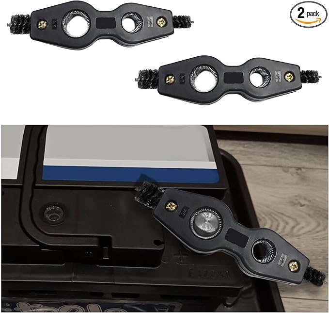2 PCS Car Battery Terminal Cleaning Brush, 4 in 1 Anti-Rust Auto Battery Cleaner with Steel Wire, Universal Vehicle Battery Terminals Machine Parts Cleaning Tool Accessories (Black)