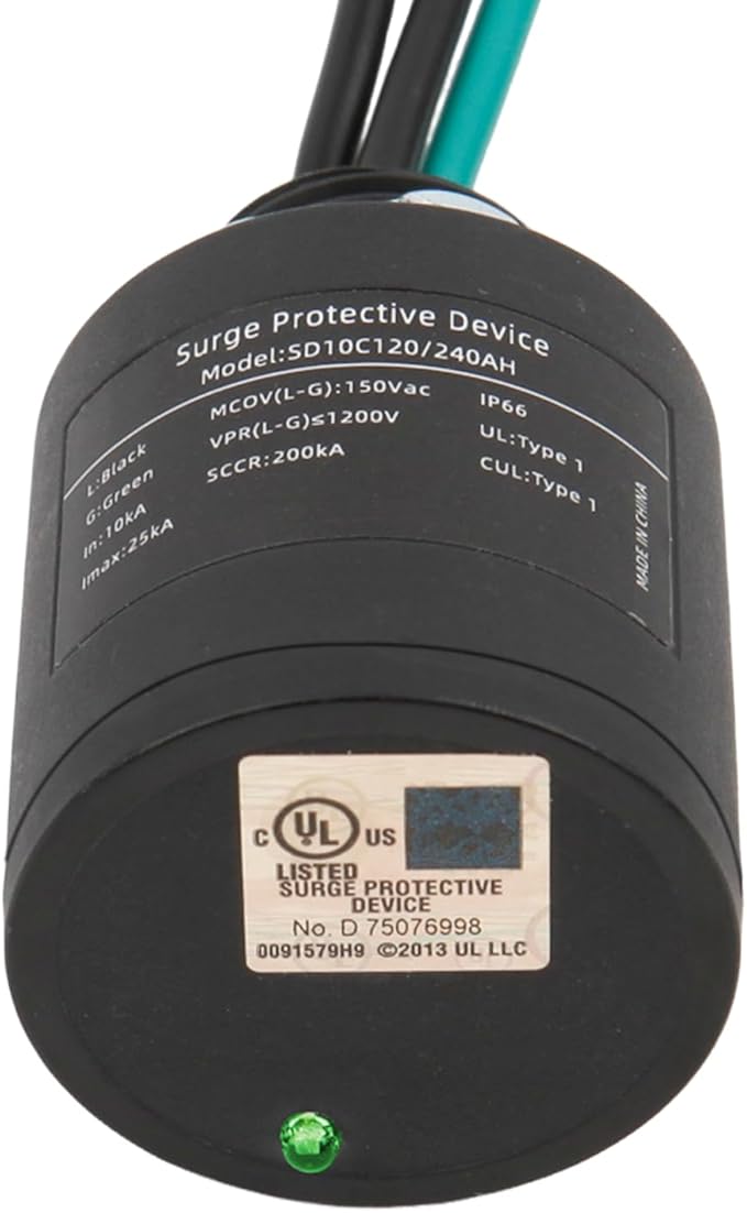 WeCooper 120/240VAC Universal HVAC Surge Protective Device,Type 1 SPD,25KA,IP66,SCCR 200KA,TFMV Technology,1-Phase,3-Wire, UL1449 4th,Ultimate Comprehensive Surge Protection