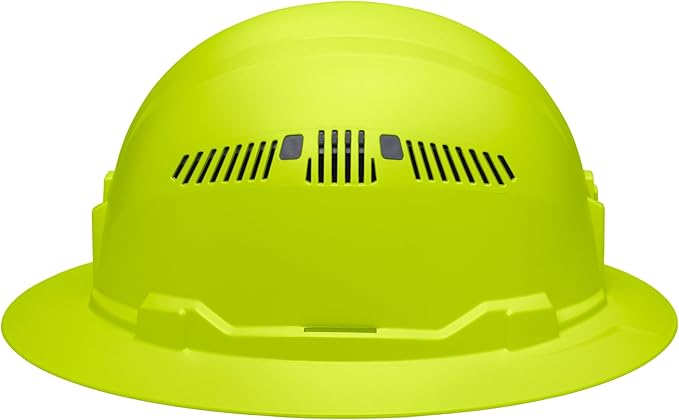 Klein Tools 60911 Hard Hat, Vented, Full Brim Style, Padded, Self-Wicking Odor-Resistant Sweatband, High Visibility Lime
