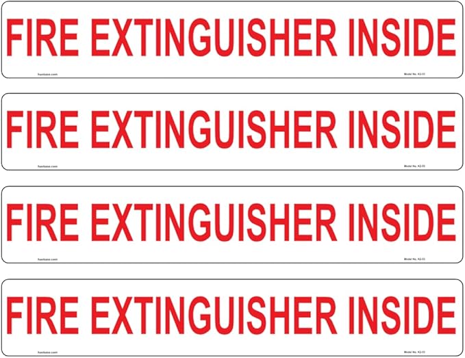 4 Pcs Fire Extinguisher Inside Signs Stickers - 22.5 cm x 4 cm - Self Adhesive Vinyl