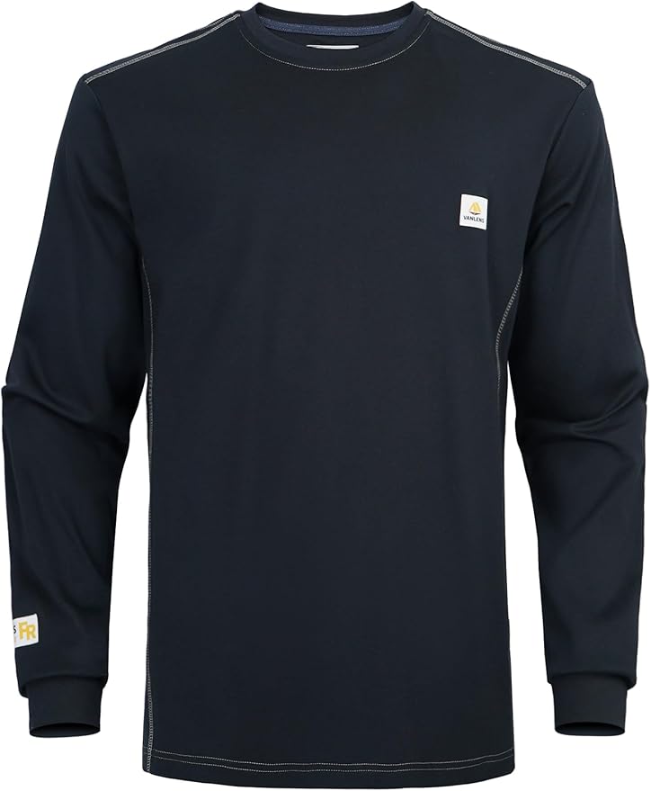 FR Shirts for Men CAT2/HRC2 6.5oz Lightweight Fire Resistant Shirts for Men Long Sleeve Crewneck T-Shirt
