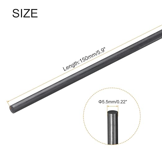 MECCANIXITY Carbon Fiber Rod, 5.5mm x 100mm for RC Plane DIY Tool Wing Tube Quadcopter Arm, Pack of 4