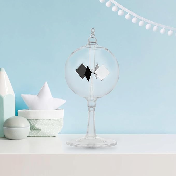Solar Crookes Radiometer Glass Windmill Handmade for Party Home Decoration Gift L (Transparent)