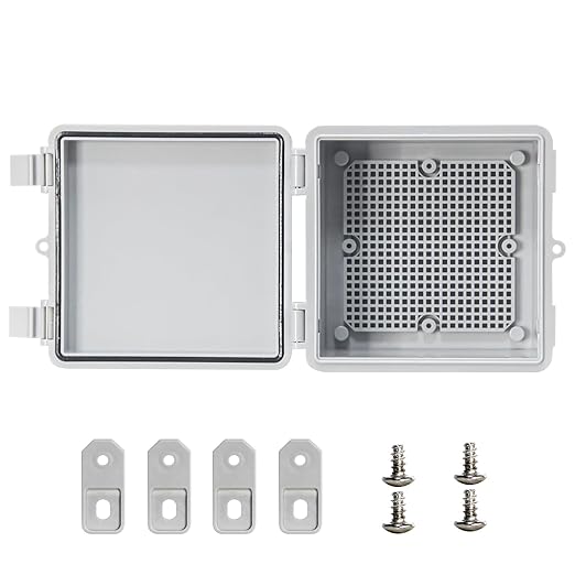Waterproof Electrical Box Outdoor Electrical Box with Mounting Plate, Plastic Snap Latch Hinged Suitable for Marine Vessels, Garages, and Solar Panel Installations Gray Cover 5.9"x5.9"x3.5"