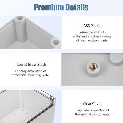 LeMotech Junction Box IP67 Waterproof Dustproof Electrical Box Project Box DIY Enclosure Gray with Transparent Clear Cover, External Size 9.8x5.9x5.1in (250x150x130mm)