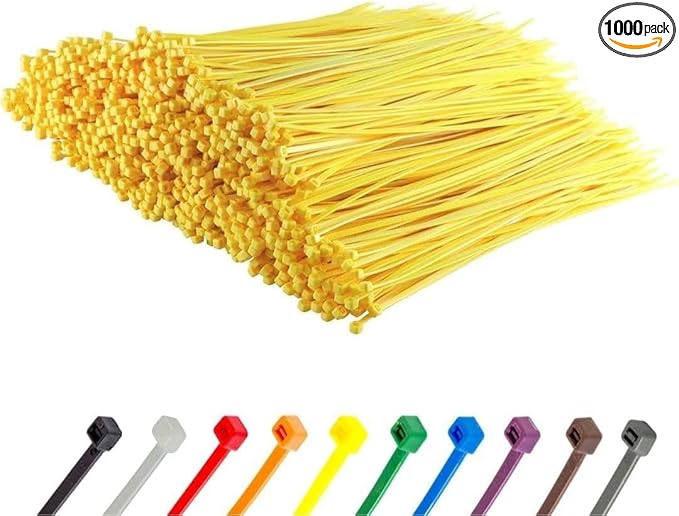 GTSE 8 Inch Yellow Zip Ties, 1,000 Bulk Pack, 50lb Strength, UV Resistant Strong Nylon Cable Ties, Self-Locking 8" Tie Wraps