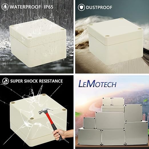 LeMotech Waterproof Dustproof IP65 ABS Plastic Junction Box Universal Electric Project Enclosure Pale Gray 3.3 x 3.2 x 2.2 inch (83 x 81 x 56 mm)