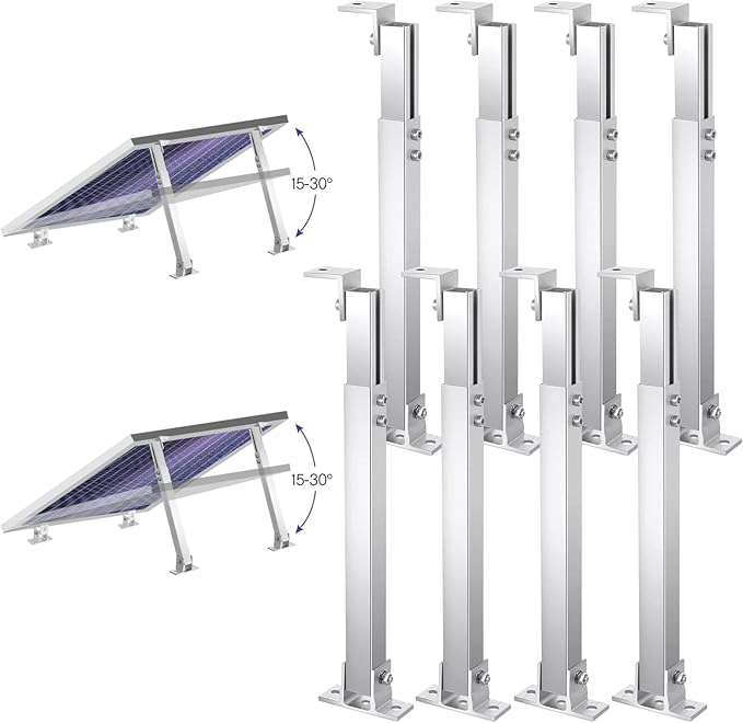 Zonon 8 Pcs Adjustable Solar Panel Tilt Mount Brackets Aluminum Alloy Solar Panel Mounting Supports up to 100 200 300 400 Watt for Flat Surface Roof RV Boat Off-Grid