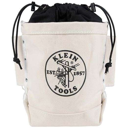 Klein Tools 5416TCP Tool Bag, Extra Tall Top Closing Bolt Bag with 3-Inch Drawstring, Heavy-Duty No. 4 Canvas, 5 x 12 x 9-Inch