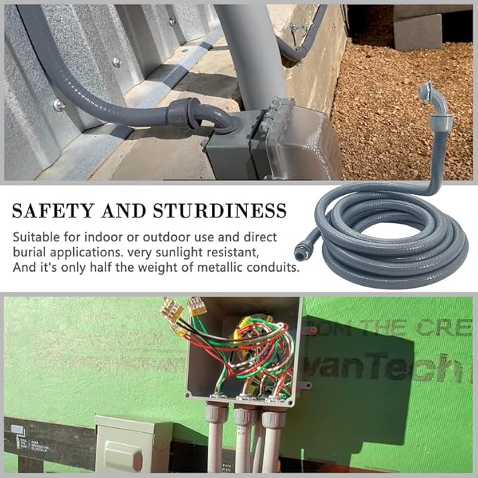 3/4 inch 100Ft Liquid-Tight Conduit Kit, Flexible Non Metallic Electrical Conduit, with 6 Straight and 5 Angle Fittings Included. 3/4" Dia