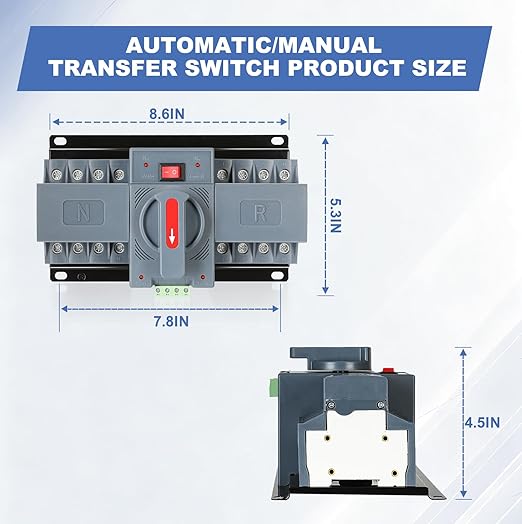 100Amp 110V AC Dual Power Automatic Transfer Switch, ATS 4P Manual Changeover Electrical Switch, Solar Back Up Power Auto Selector Overvoltage, Undervoltage 50/60Hz CE Certified