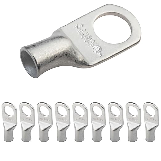 SELTERM 10pcs 6 AWG-3/8" Stud Tinned Copper Wire Lugs, Heavy Duty Battery Cable Ends,6 Gauge Ring Terminals, UL Battery Lugs Marine Grade Copper Eyelets Electrical Battery Terminal Connectors