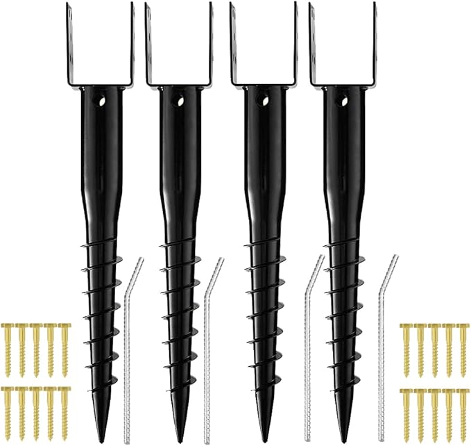 Premium No Dig Ground Anchor Black U-Model Screw in Post Stake 27" Long Anchor Fits Full Sized 4"x4" Posts, Great for Mailbox Posts and Fence Posts, 4-Pack