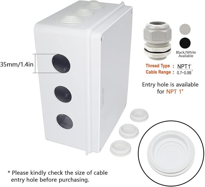 LeMotech Junction Box, ABS Plastic IP65 Waterproof and Dustproof, Universal Electrical Enclosure, Outdoor and Indoor Project Box, 10" x 7.9" x 4.7", White