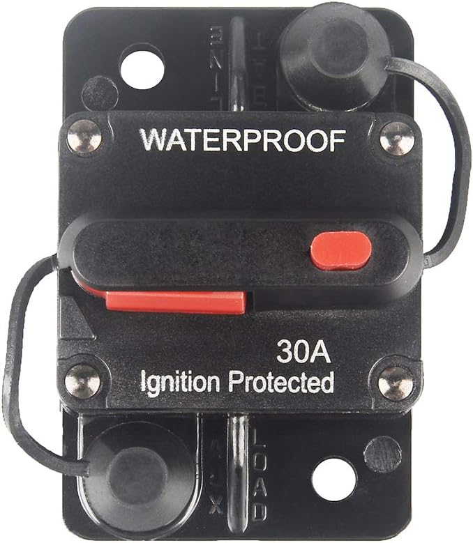 30 Amp Circuit Breaker with Manual Reset 12V-36V DC Waterproof Surface Mount for Car Audio Rv Marine Boat Truck Trolling Motors, 30-300A Car Speaker Resettable Fuse