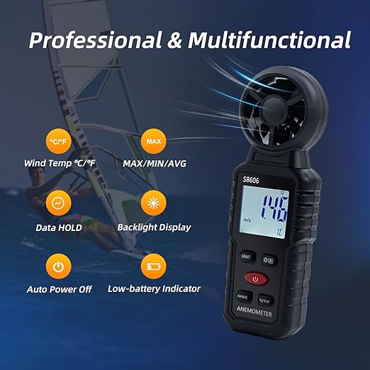 Mcbazel 3 in 1 Handheld Digital Anemometer Wind Meter, High Precision Wind Speed Measuring, Digital Wind Speed Meter with Backlight for HVAC, Sailing, Fishing, and Indoor Outdoor Use