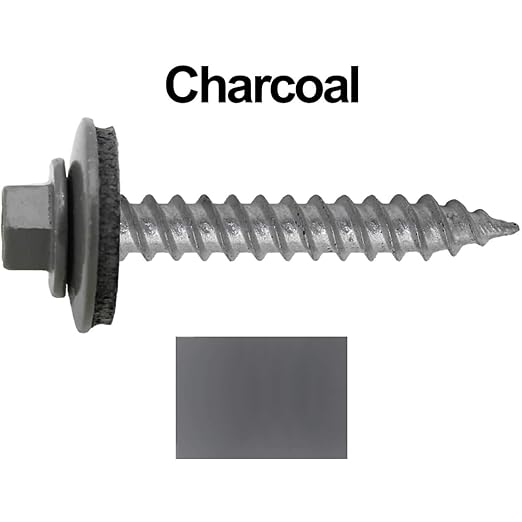 Metal Roofing Screw: (250) 12 x 1-1/2" CHARCOAL Hex Sheet Metal Roof Screw. Sharp Point metal to wood siding screws. 5/8" EPDM washer.