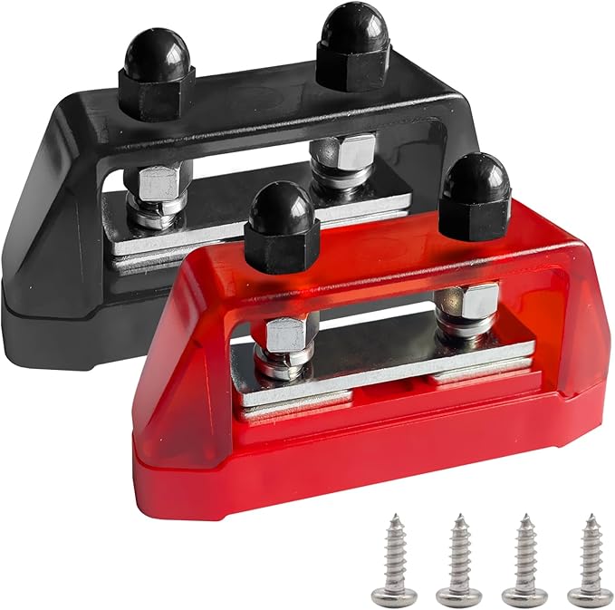 Ampper 1/4" Power Distribution Block Bus Bar 12V 150A, Dual Studs M6 Busbar Battery Junction Post Distribution Block for Car and More (W/Cover, Red and Black)
