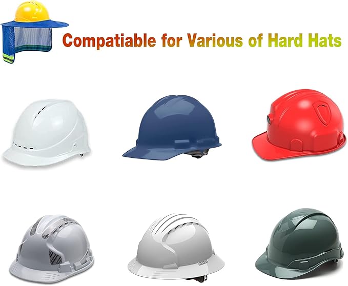 Hard Hat Sun Shade, High Visibility Sun Visor Neck Shade with Reflective Strip, Full Brim, Man & Woman (Hard Hat Not Included), Blue, 3 Pack