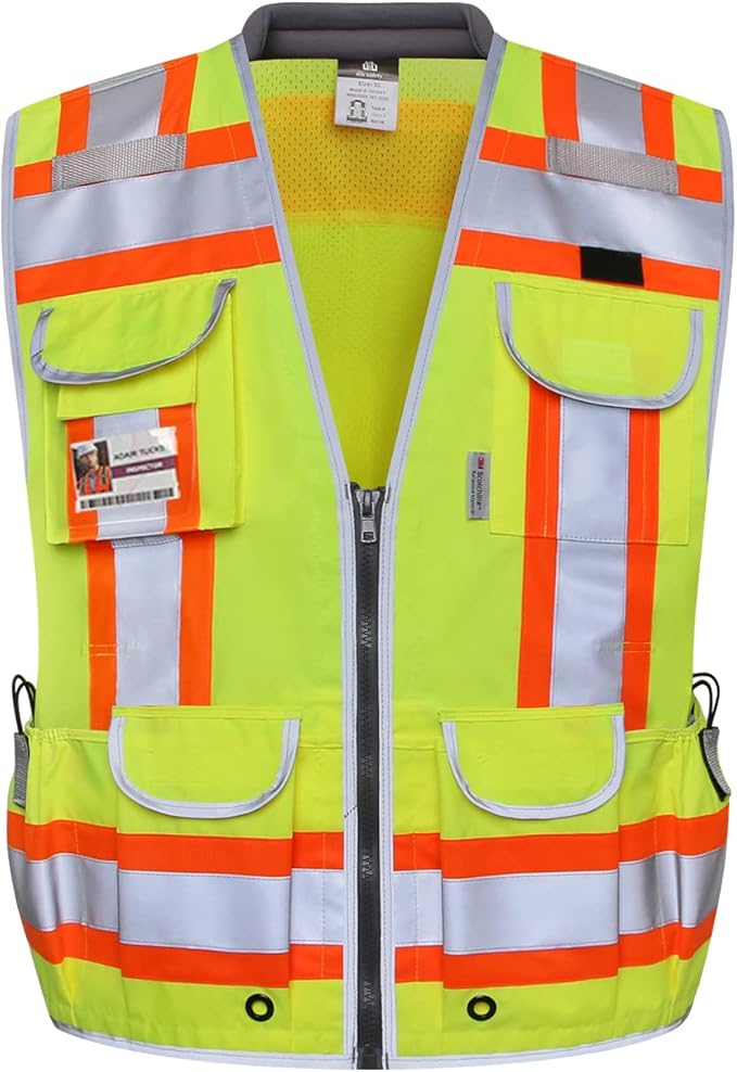 Dib Safety Reflective Vest Heavy Duty, High Visibility Two Tone Engineer Vest, Padded Collar, Retractable ID Pocket, Made with 3M Reflective Tape, Yellow M