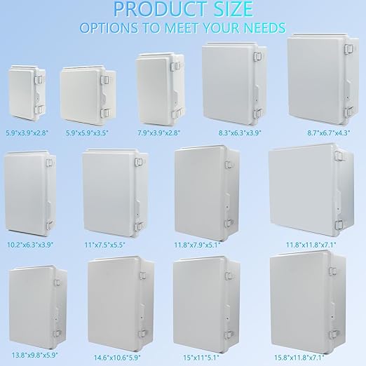 IP67 Waterproof Junction Box, ABS Plastic Electrical Enclosure with Stainless Steel Latch, Hinged Cover Electric Box with Mounting Plate, Wall Brackets & Cable Glands 290x190x140