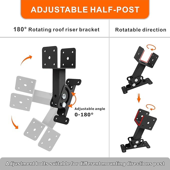 Roof Riser Brackets Kit Adjustable Pergola Roof Riser Beam Brackets Heavy Duty Roof Beam Mount Brackets for 3-1/2" Wood Post,Black